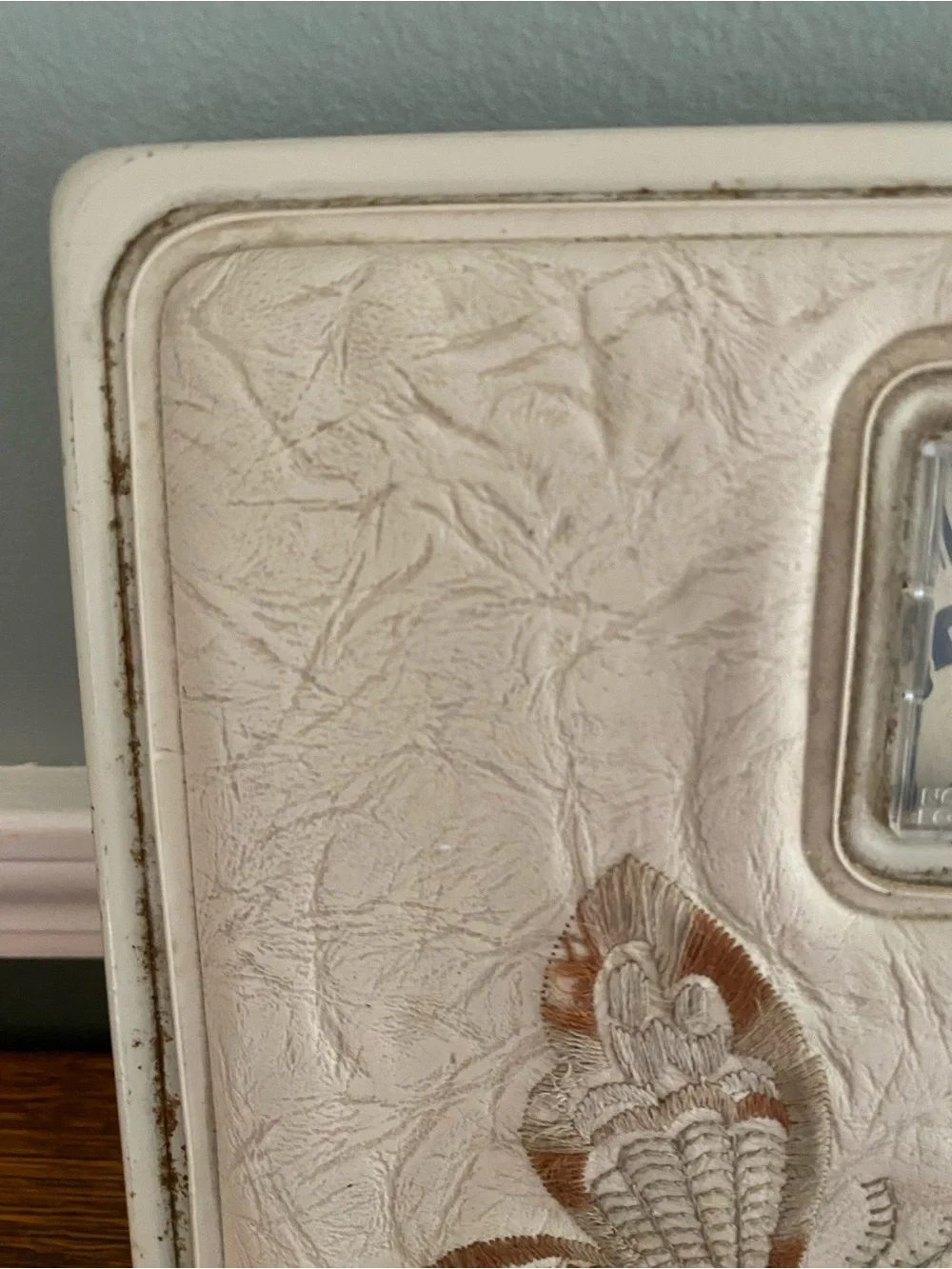 Vintage 1970s Boho Bathroom Scale Padded Top Embroidered Butterfly and Flowers